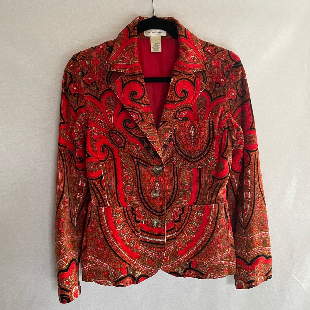 🎉HP🎉 ISAAC MIZRAHI FOR TARGET FINE WALE CORDUROY BOHO PRINT BLAZER - S